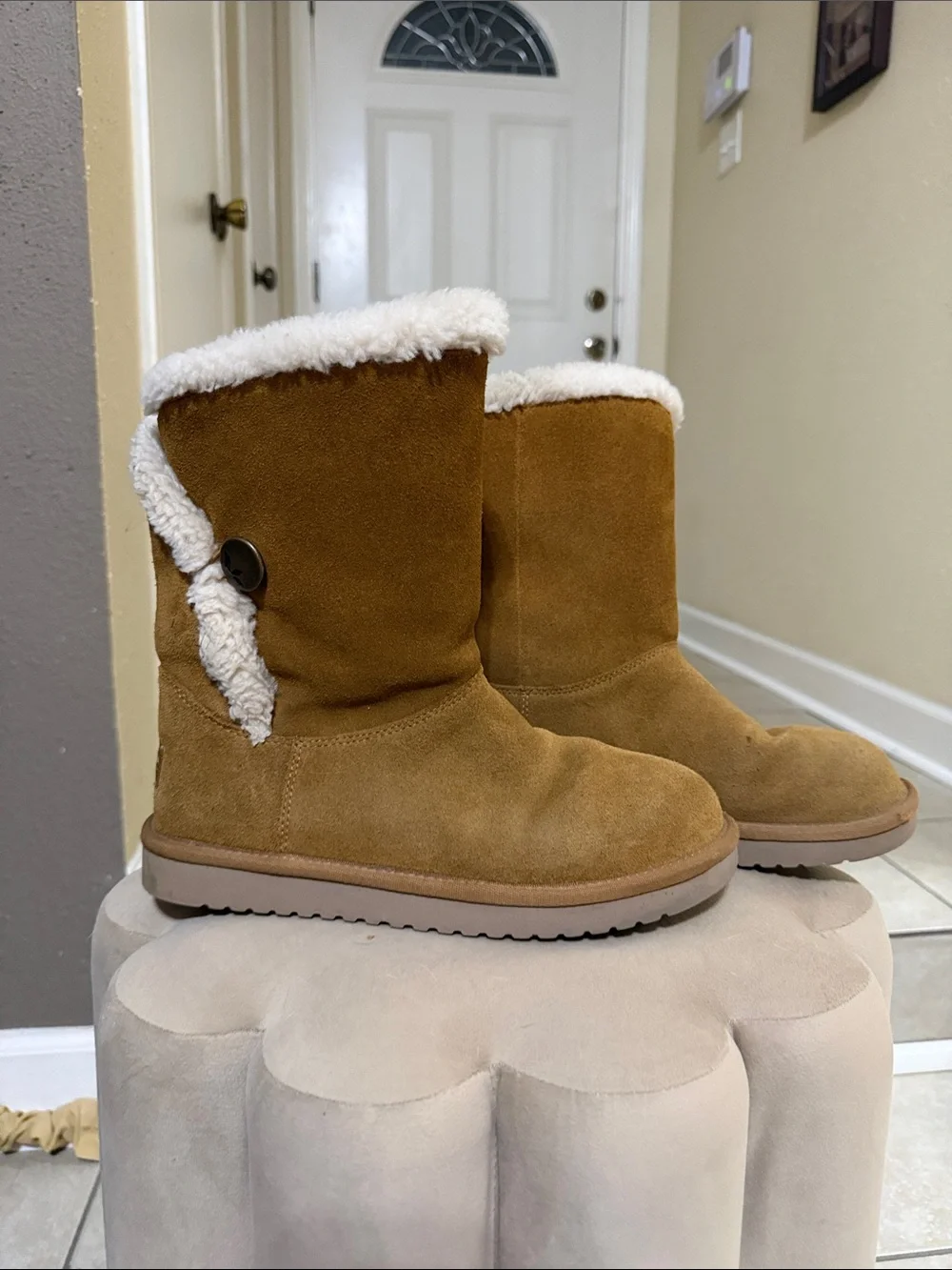 Koolaburra Chestnut Brown Suede Shearling-Lined Winter Boots